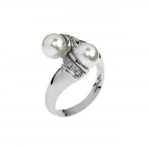 Anello contrarié in oro con perle e brillanti