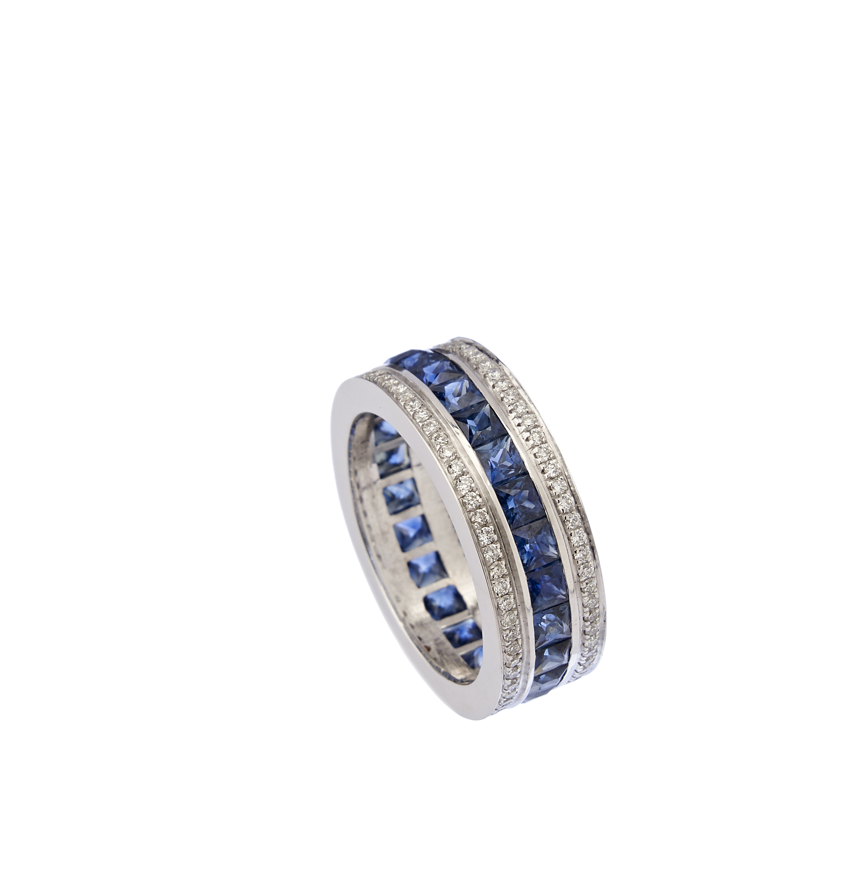 White gold eternity ring with sapphires and diamonds
