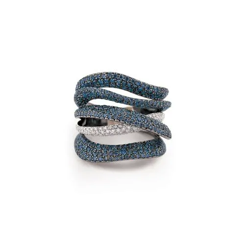 Annamaria Cammilli Firenze Pavé Color ring in black gold with blue sapphire and diamond pavé