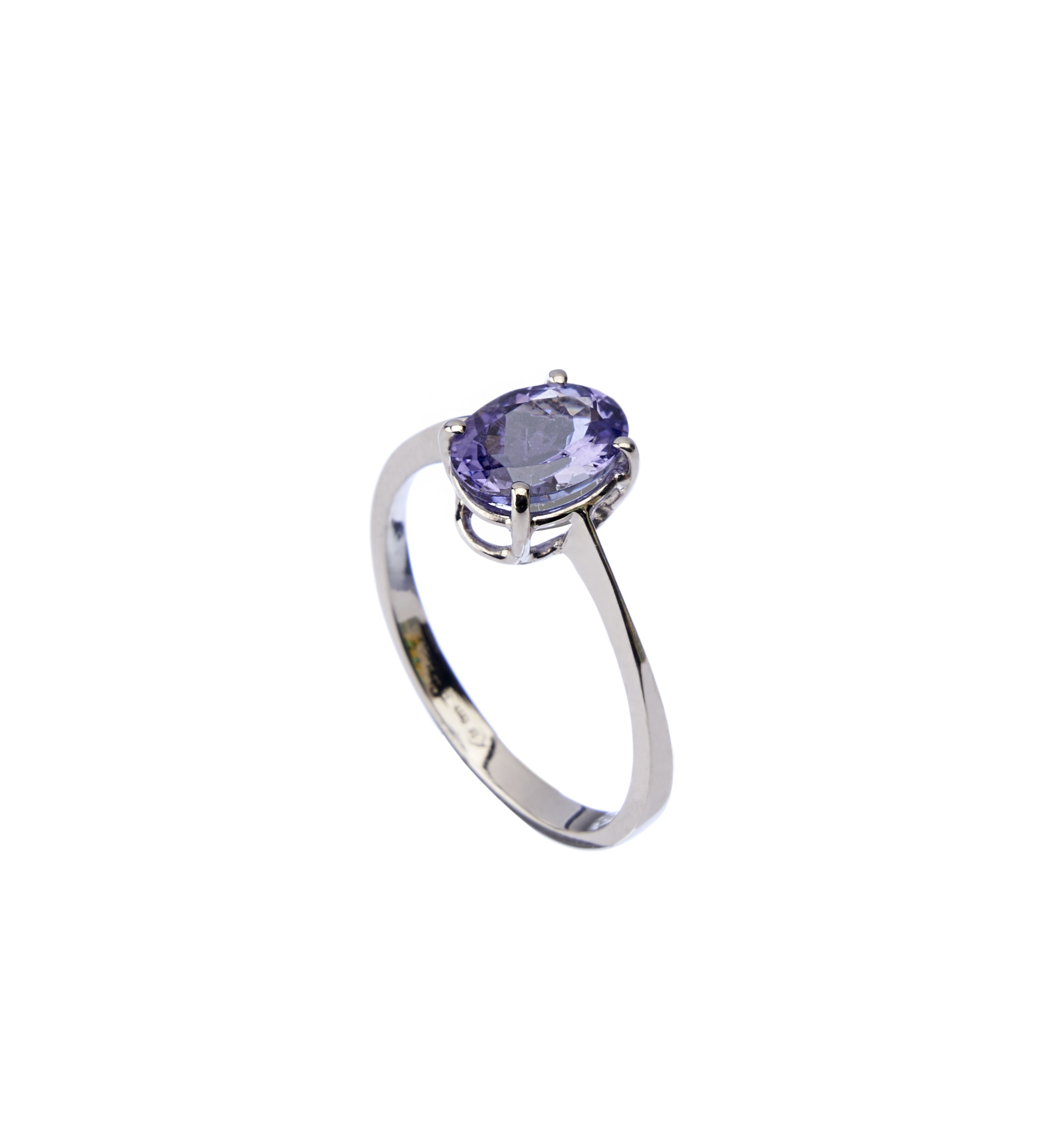 Tanzanite ring on a white background