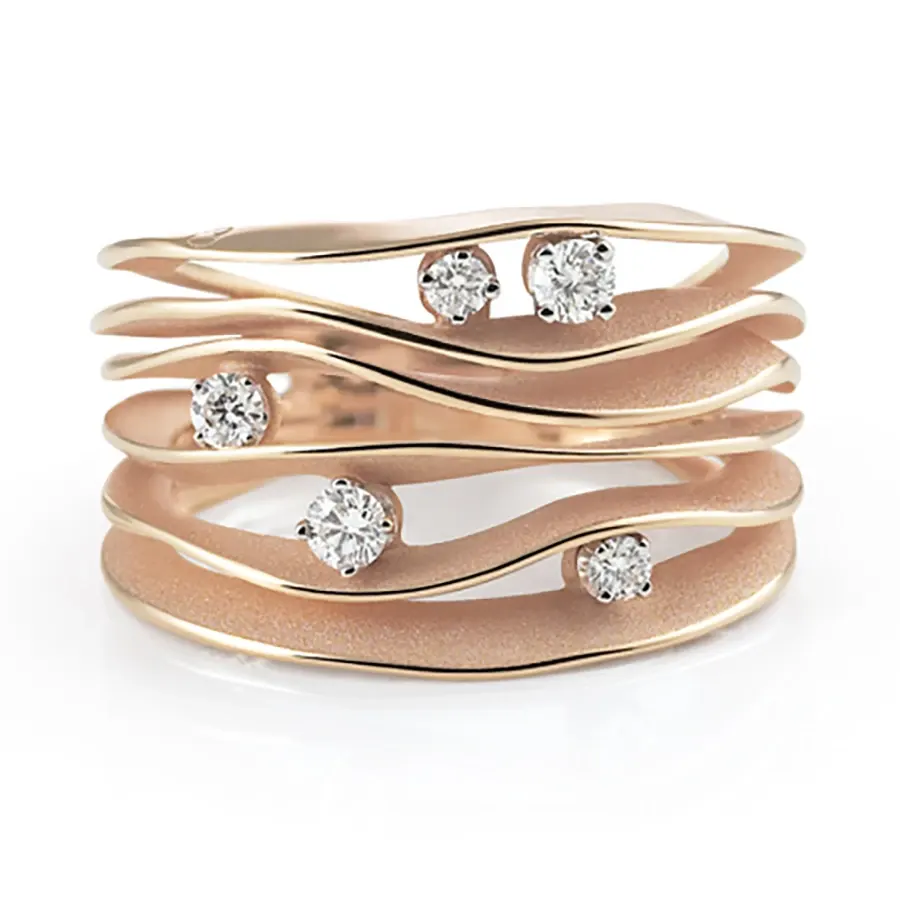 Dune ring with five diamonds, Pink Champagne gold – Cammilli Firenze