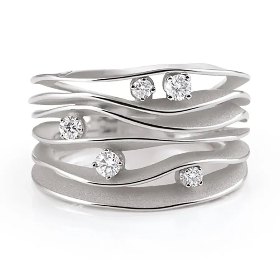 Anello Dune con cinque diamanti, oro White Ice – Cammilli Firenze