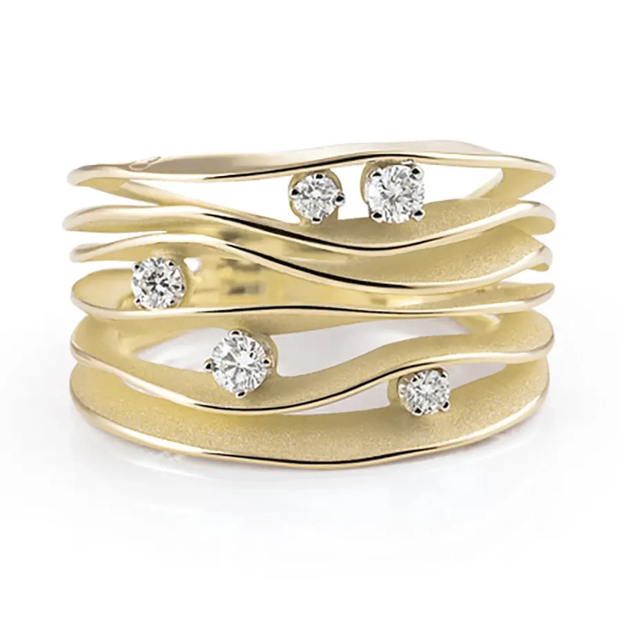 Anello Dune con cinque diamanti, oro Yellow Lemon Bamboo – Cammilli Firenze
