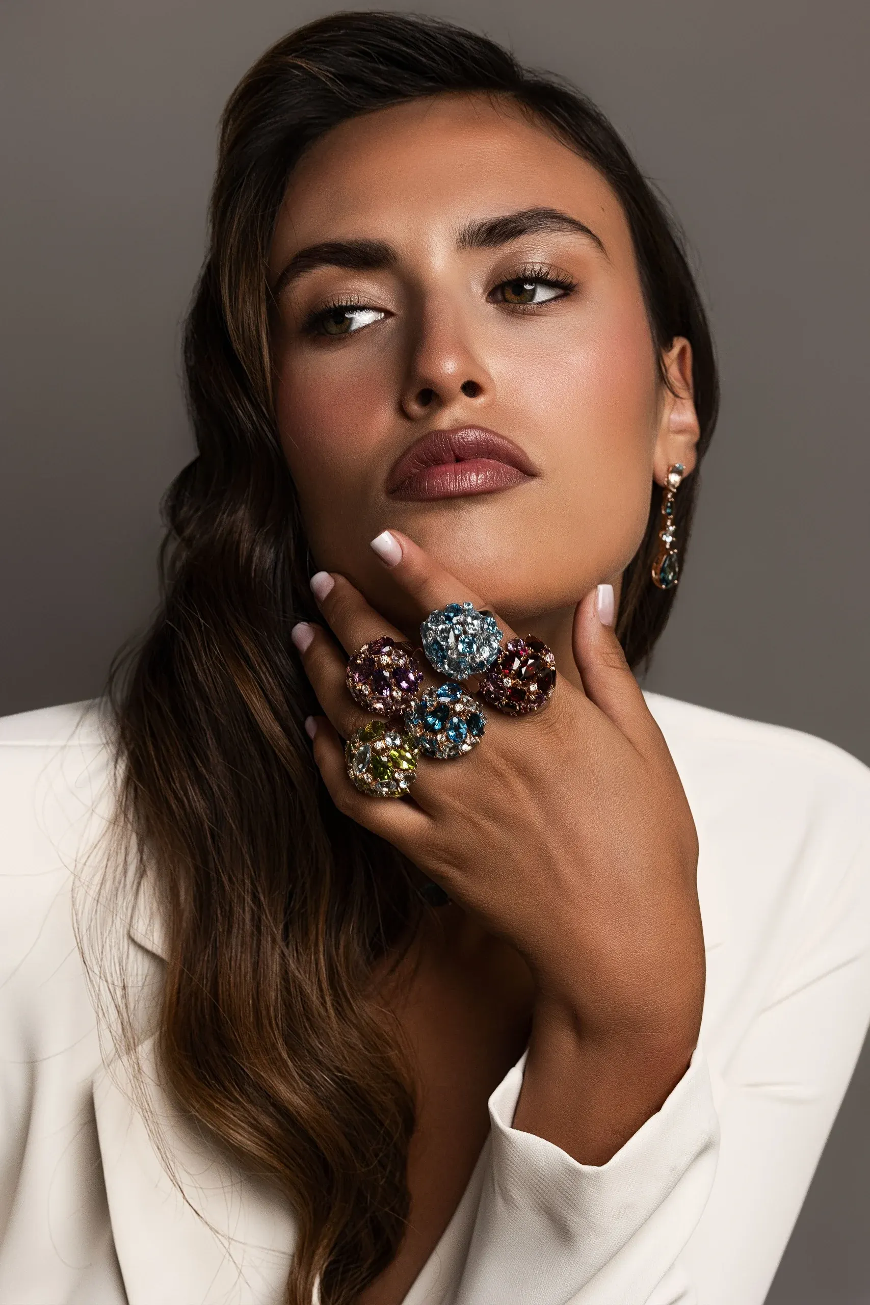 Model wearing Iris collection rings – Ponte Vecchio Gioielli