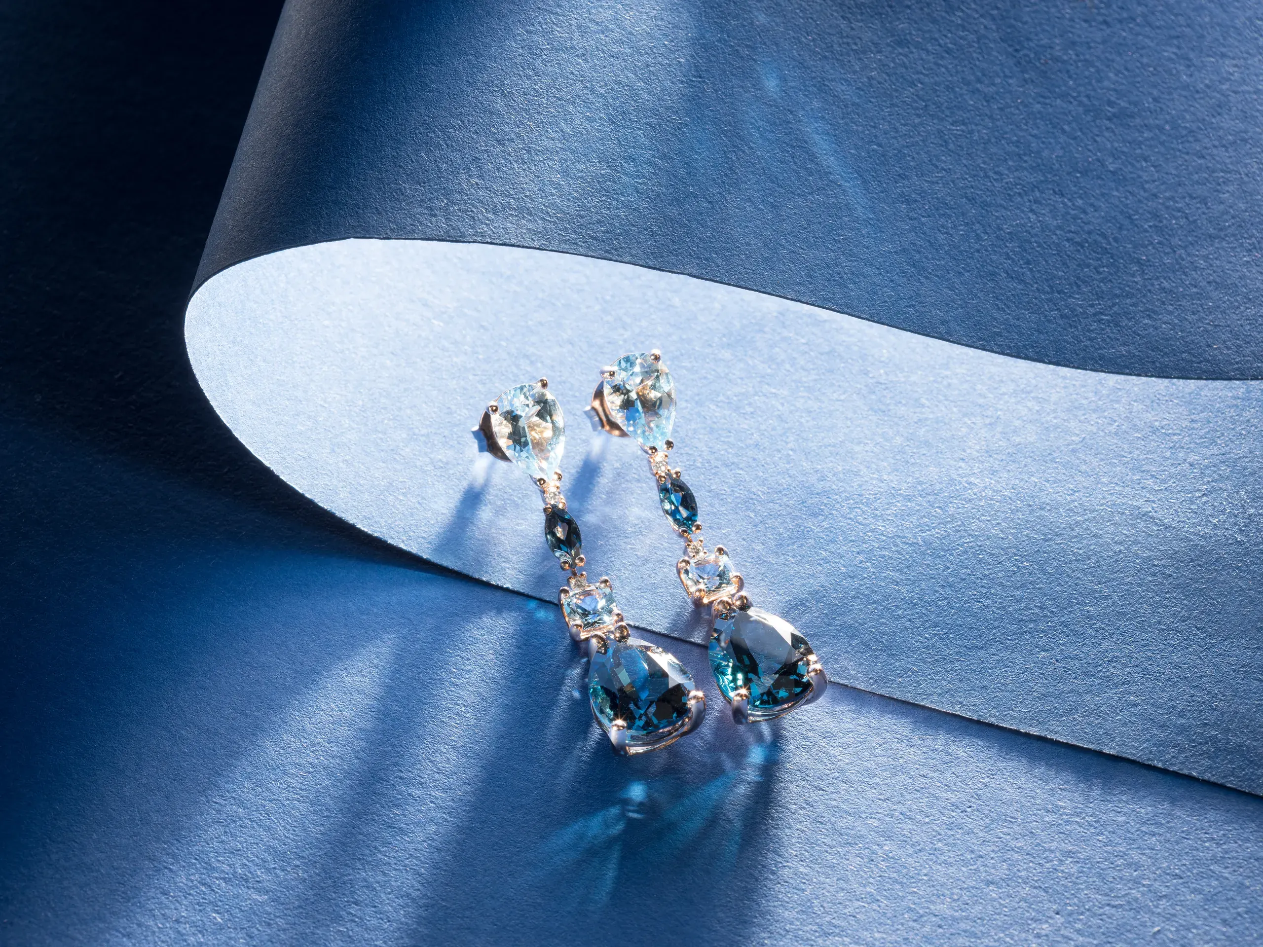 Iris drop earrings with topaz on blue paper – Ponte Vecchio Gioielli